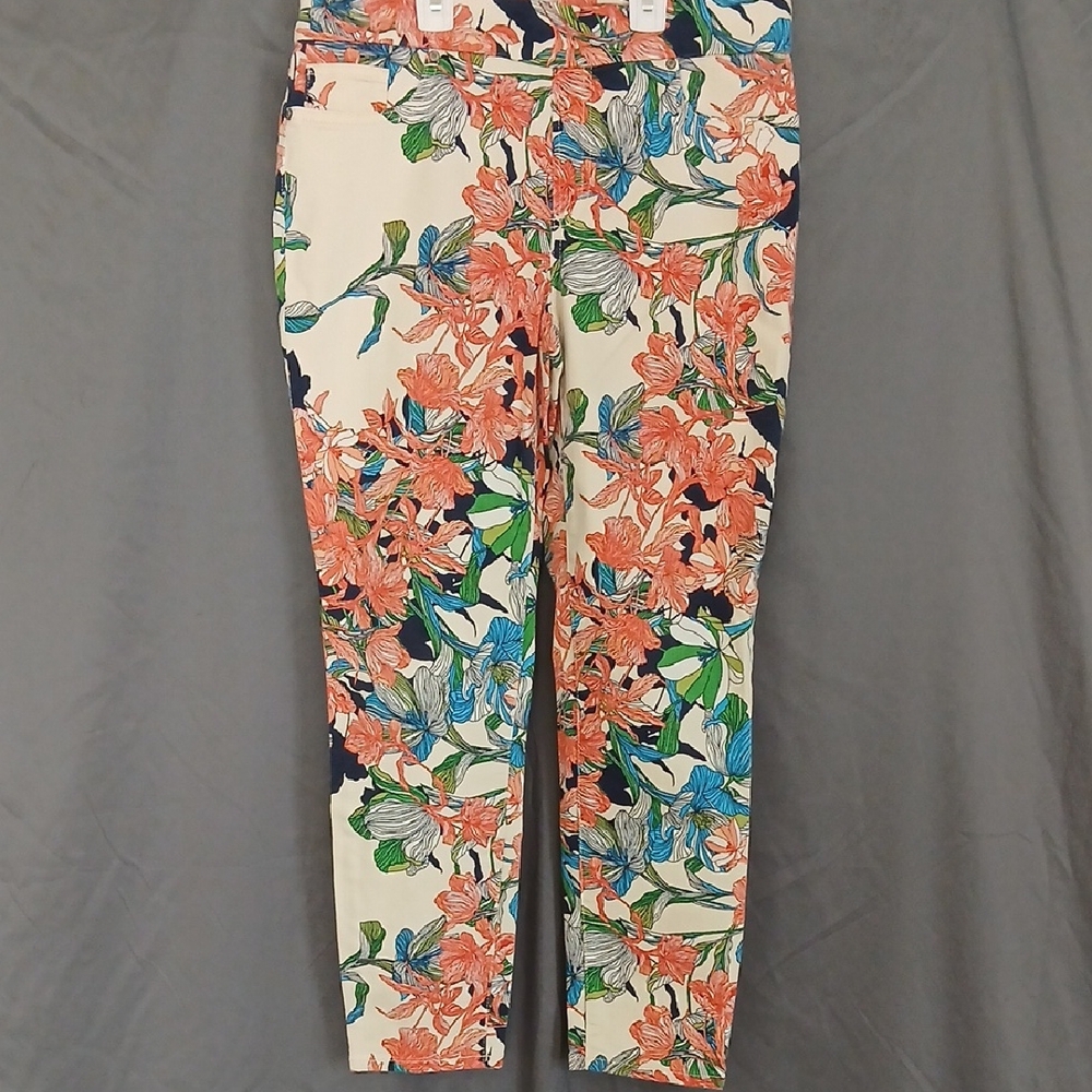 Chico's Coral and Navy Floral Jeggings